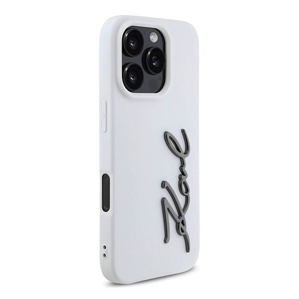 Karl Lagerfeld Silicone Case With Metal Signature Logo For iPhone 16 Pro Max (KLOHCP16XSCMSMVH) White — Mallar, Bakı (3)