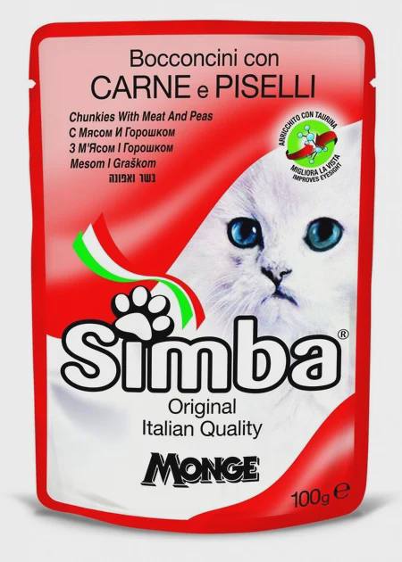 Simba wet cat food, pişiklər üçün yaş yem, ət və noxud ilə, 100 q — კატები