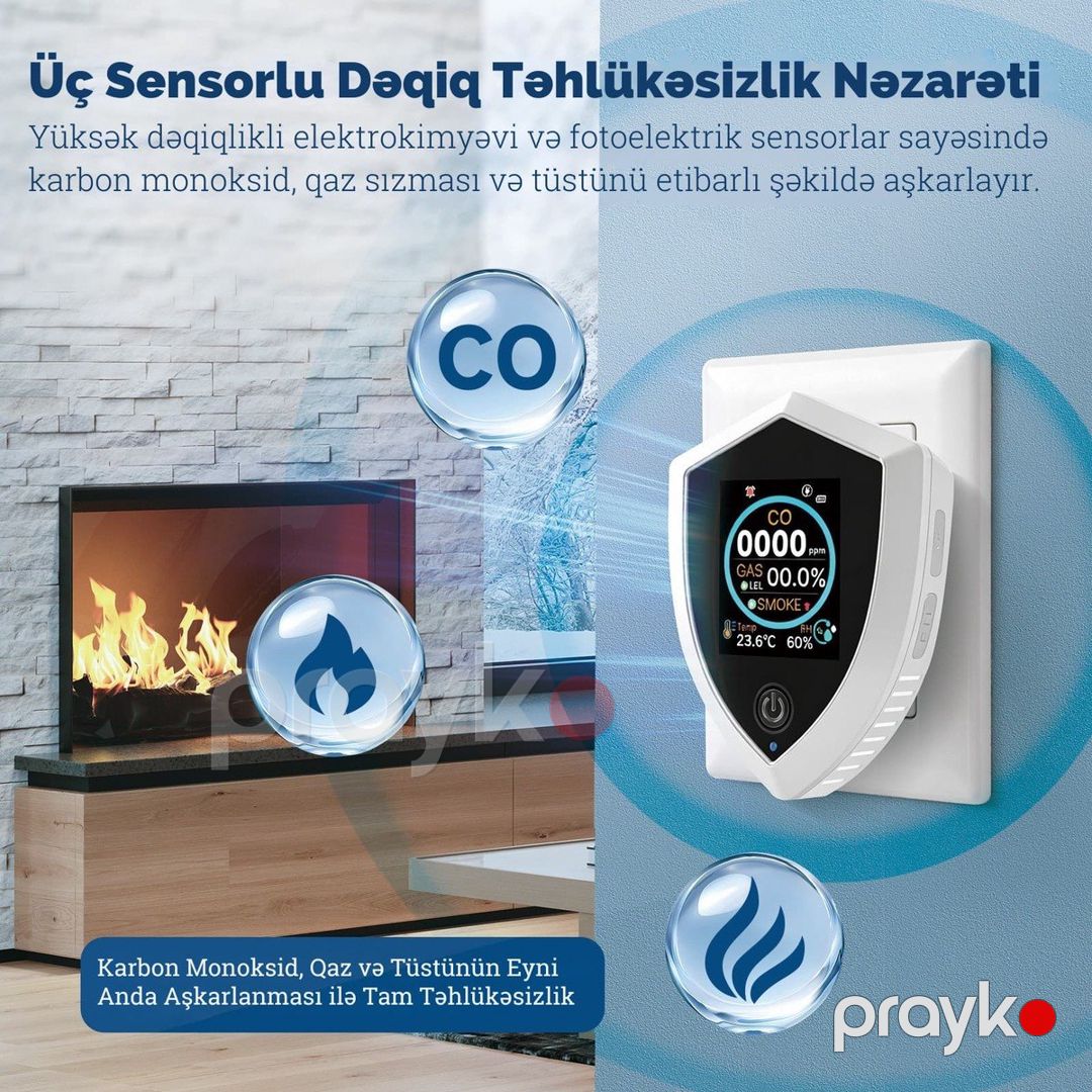 5-i 1-də Ağıllı Təbii Qaz, Tüstü və Dəm qazı Detektoru — Ağıllı ev və təhlükəsizlik, Bakı (6)