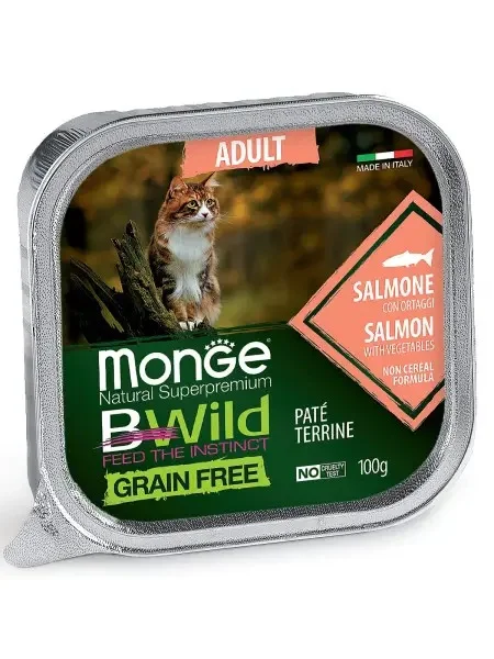 Monge BWild Pişik Yetkin Qızılbalıq Tərəvəzli Pişiklər üçün Qızılbalıq və tərəvəzlərdən hazırlanmış pate, 100 q — Bakı