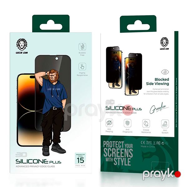 Green Lion 3D Silicone Privacy Screen Protector for iPhone 15 Plus Black — Mallar, Bakı (5)