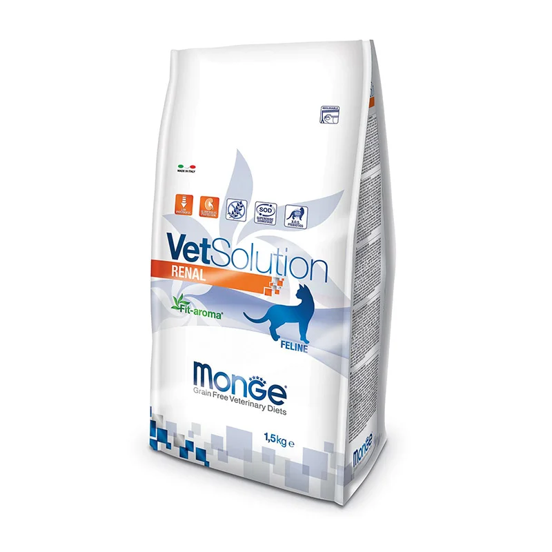 Monge VetSolution Renal, kəskin və ya xroniki böyrək çatışmazlığı olan 1,5 kq ağırlığında pişiklərdə böyrək funksiyasını dəstəkləmək üçün tam bir pəhriz qidasıdır — Zoo.az — Cats