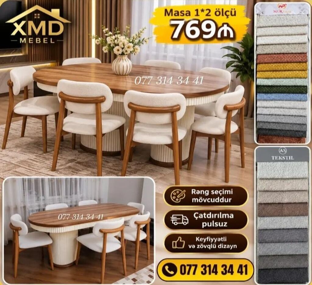 XMD Mebel – zövqlü və funksional mebel seçimləri 1) Masa + 6 stul — Masalar və stullar, Bakı (2)