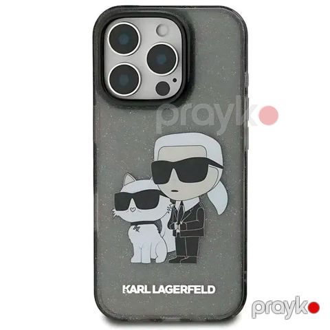 Karl Lagerfeld IML Glitter Hard Case With NFT Karl & Choupette Logo For iPhone 16 Pro Max (KLHCP16XHNKCTGK) Black — Bakı