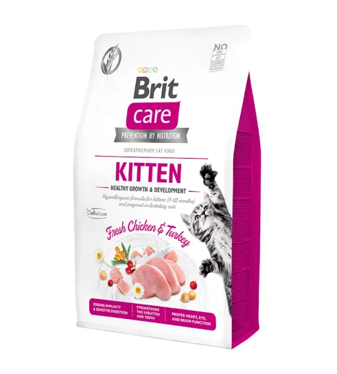 Brit Care Grain Free Kitten Healthy Growth & Development, pişik balaları üçün taxılsız quru yem, hinduşka və toyuqla, sağlam böyümə və inkişaf üçün (çəki ilə) — Bakı
