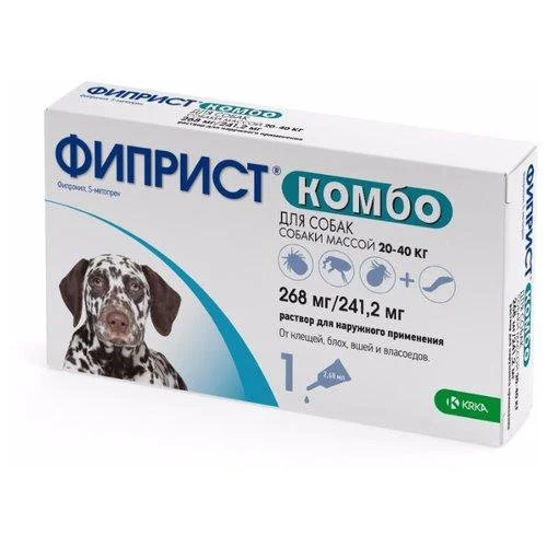 20-40 kq çəkidə olan itlər üçün bit, birə, bit və gənələrə qarşı quru itlər üçün Fiprist kombo damcıları (1 pipet 268 mq 241.2 mq) — Zoo.az — Cats