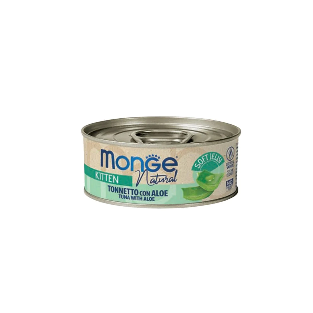 Monge Kitten Jelly Tonno con Aloe: pişik balaları üçün jele içində aloe ilə sarı rəngli tuna, super premium keyfiyyət, 80 q — Zoo.az — Cats