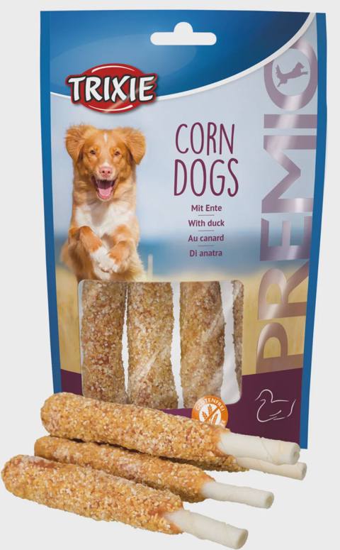 Trixie Premio Corn Dogs, itlər üçün mükafat yeməyi, ördək əti ilə, 100 q — Evcil hayvan ürünleri