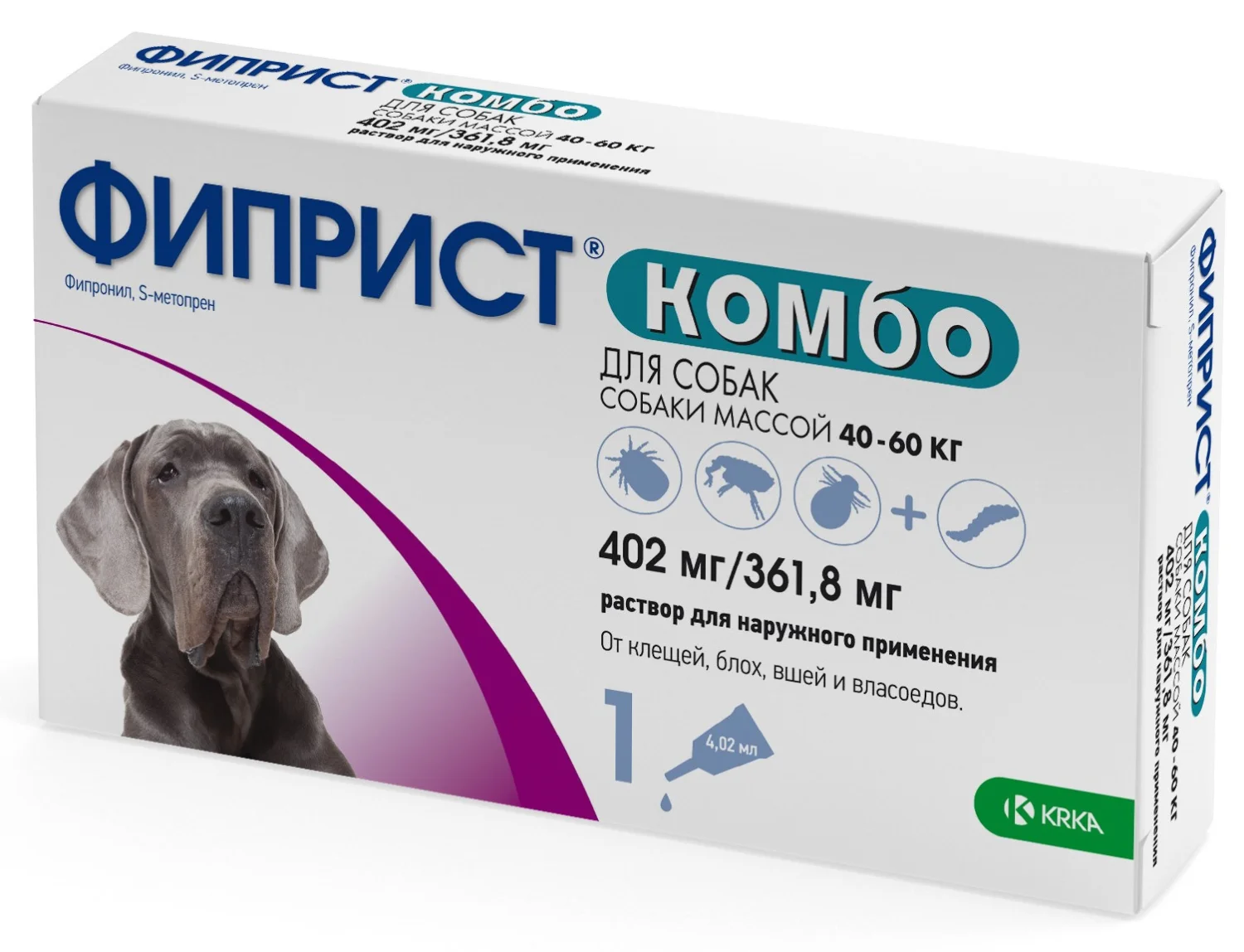 40-60 kq çəkidə olan itlər üçün bit, birə, bit və gənələrə qarşı quru itlər üçün Fiprist kombo damcıları (1 pipet 402 mq t361.8 mq) — Zoo.az — Cats