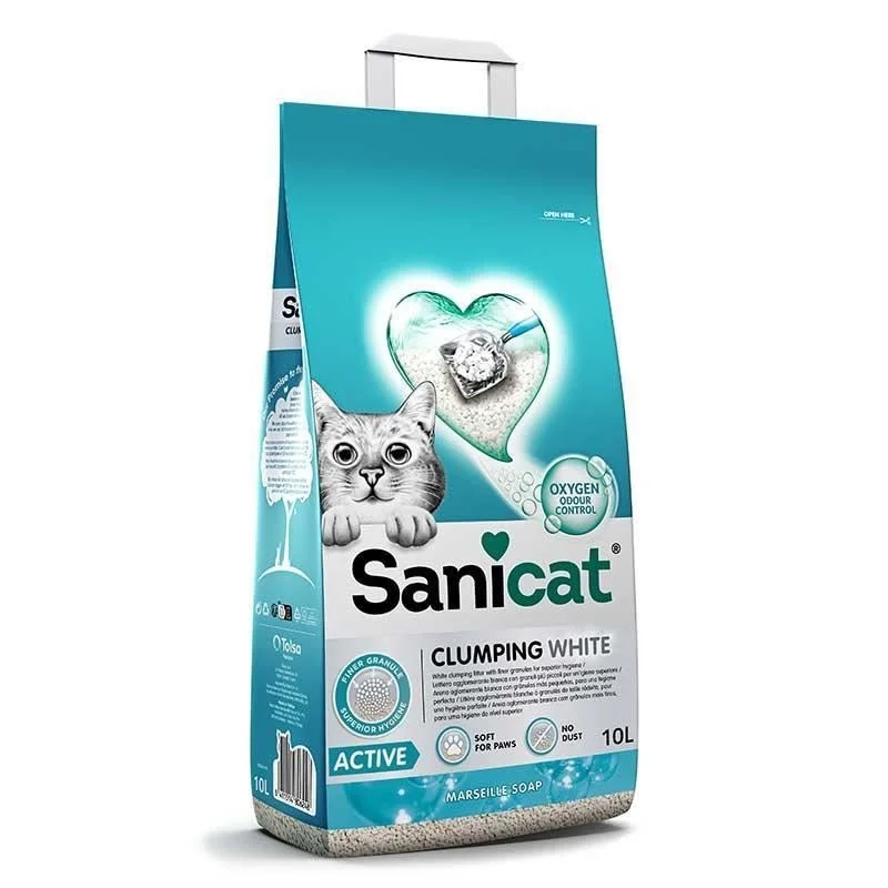 Sanicat Active White Marsel sabunu ətirli topalaşan pişik qumu, 10 l — Bakı