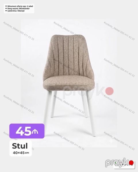 Stul – 40×45 sm - Yumşaq, rahat oturacaq və bel hissəsi; şaquli tikiş — Bakı