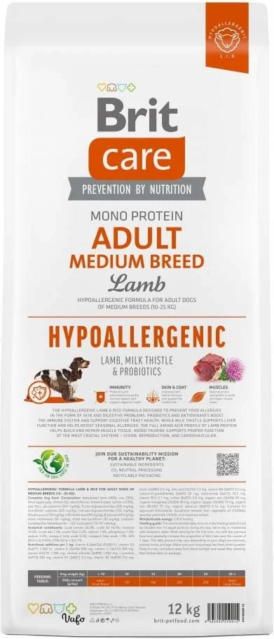 Brit Care Dog Hypoallergenic Adult Medium Breed, orta cinsli itlər üçün hipoallergen quru yem, quzu əti ilə (bütöv kisə, 12 kq) — Bakı