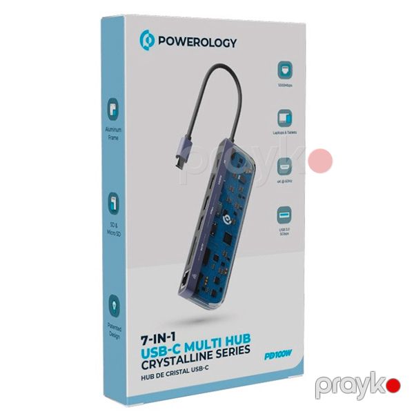 Powerology Crystalline Series 7 in 1 Usb-c Multi Hub PD 100W Clear — Mallar, Bakı (2)
