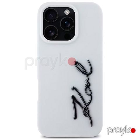 Karl Lagerfeld Silicone Case With Metal Signature Logo For iPhone 16 Pro (KLOHCP16LSCMSMVH) White — Bakı