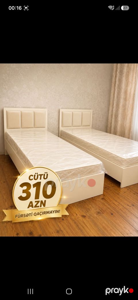 İki ədəd tək nəfərlik çarpayı dəsti - Rəng: krem/ağ - Başlıq: yumşaq — Xırdalan