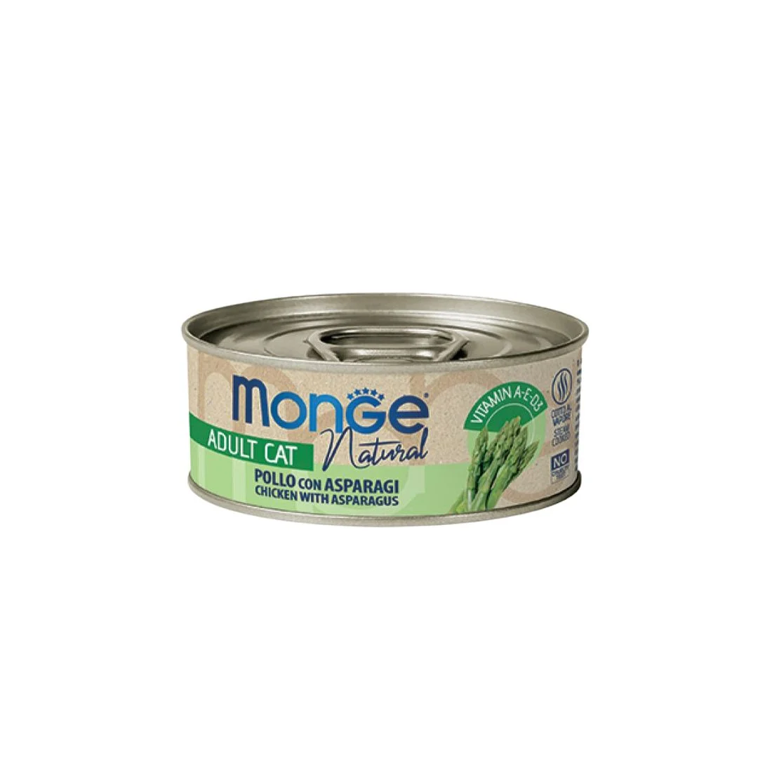 Monge Delicate Pollo con Asparagi Pişiklər üçün toyuq parçaları qulançar ilə, super premium keyfiyyətli 80 q