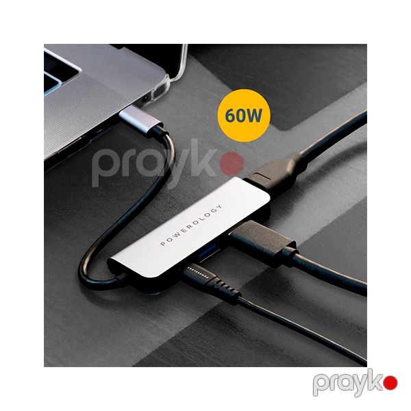 Powerology 4 in 1 Usb-c Hub with HDMI & USB 3.0 P4CHBGY Grey — Mallar, Bakı (2)