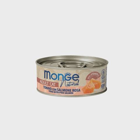 Monge Natural Tonno del Pacifico con Salmone, pişiklər üçün qızılbalıqlı təbii Sakit okean ton balığı, super premium keyfiyyət, 80 q — Cats