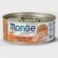 Monge Supreme Cat Sterilised, kastrasiya olunmuş və sterilizasiya olunmuş yetkin pişiklər üçün, ton balığı və xərçəng ilə, 80 q — Баку