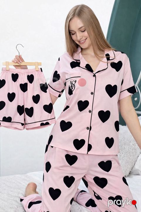 Пижамный комплект для женщин 03_RB, pambıq, çəhrayı, ölçü M — Bakı
