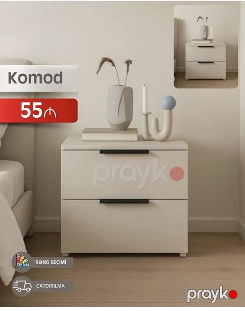 Komod – minimal dizaynlı, iki çekmecəli yataq otağı tumbası. Səth — Bakı