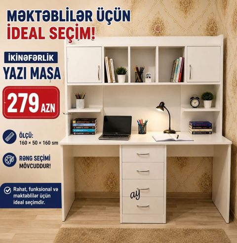 İkinəfərlik yazı masası – məktəblilər üçün ideal seçim Ölçü: 160 — Kompyuter masaları və kreslolar