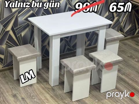 Ağ rəngli masa və 4 taburet dəsti - Dəstə daxildir: 1 ədəd düzbucaqlı — Sumqayıt