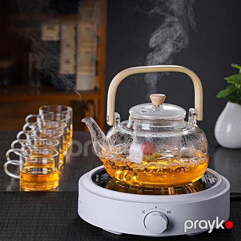 Bambuk Dəstəkli Borosilikat Şüşə Dəm Çayniki – Çıxarıla Bilən Filtrlə (1000 ml) — Bakı