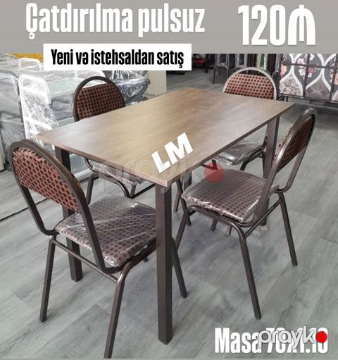 Mətbəx/qonaq otağı üçün masa və 4 ədəd stul dəsti. - Masa ölçüsü: 70 — Bakı