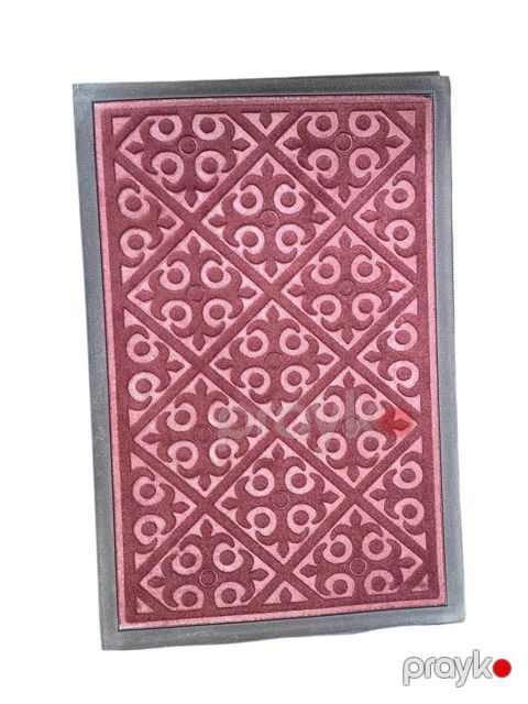 Qapı qabağı xalça bordo, rombvari və dairəvi ornamental naxışlı, rezin altlıqlı, 40x60 sm - SH-1557 — Bakı