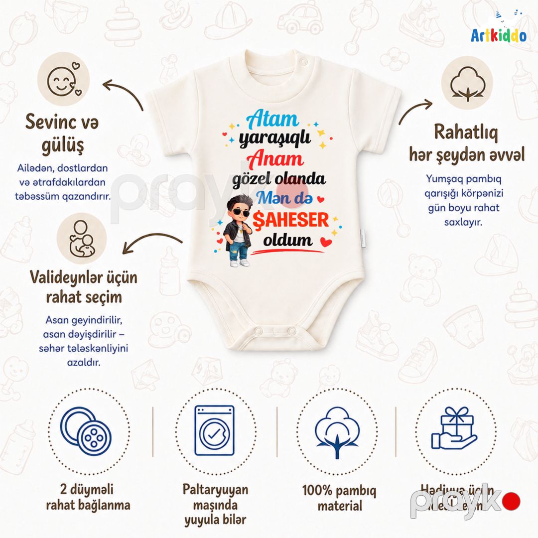 Uşaq üçün bodi yazı ilə "Ana və Ata" (3-6 ay) — Mallar, Bakı (3)