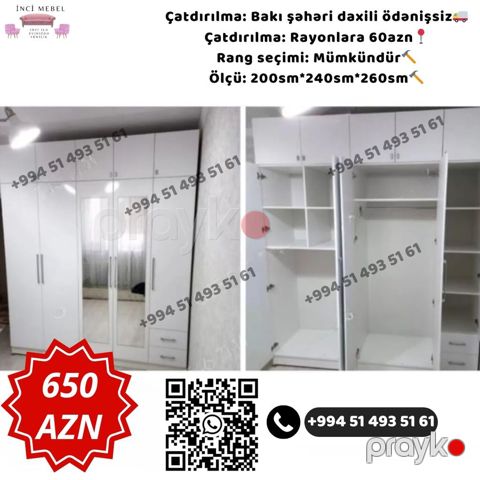 Yeni, 3 qapılı, Kredit, Ağ, Açılan, Düz dolab — Bakı