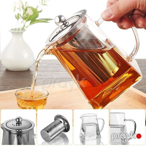 Paslanmaz Polad Dəmləyicili Modern Şüşə Çaynik 900ml — Bakı