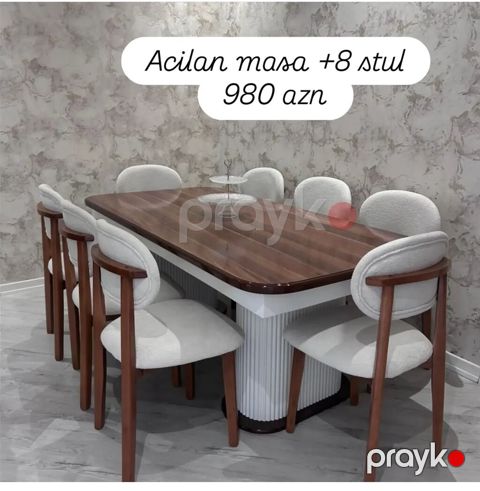Açılan masa + 8 stul dəsti - Dəst: 1 ədəd açılan masa və 8 ədəd stul — Bakı