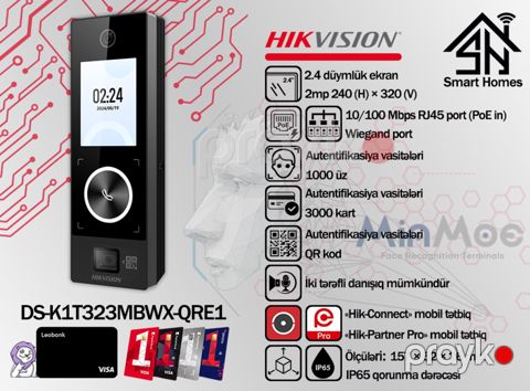 Hikvision access terminal üz tanıma cihazı DS-K1T323MBWX-QRE1 — Bakı