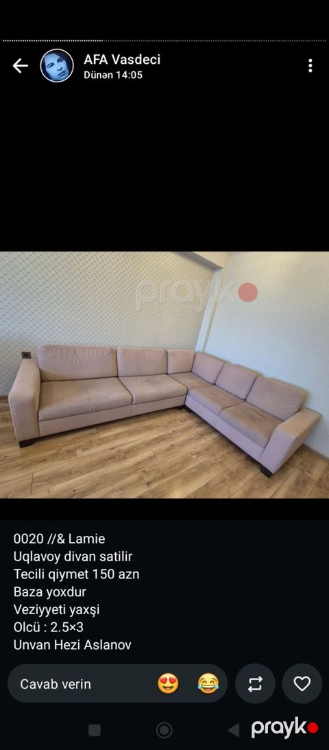 Künc divan, İşlənmiş, Bazasız, Parça — Bakı