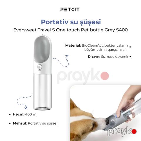 İtlər üçün su qabı Petkit Eversweet Travel One-touch Grey 400 ml — Bakı