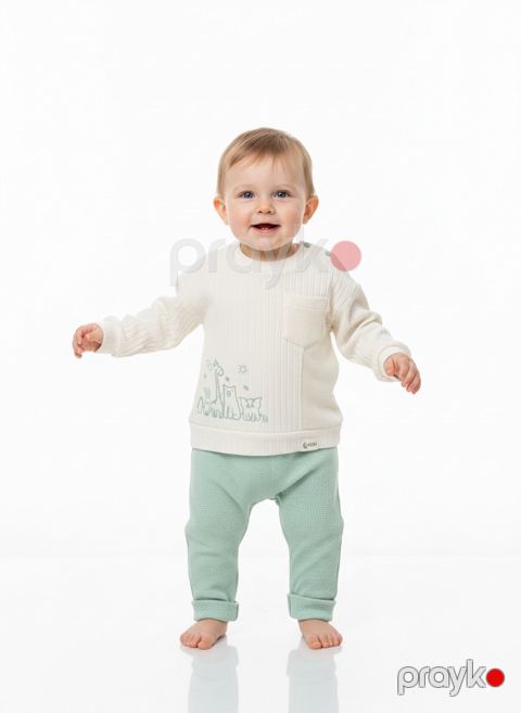 Oğlanlar üçün şalvarlı dəst TK10334, krem/yaşıl, pambıq, 3-6 ay