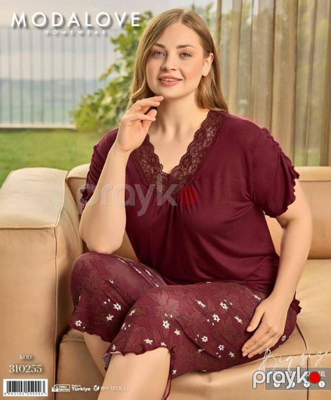 Qadınlar üçün şortlu dəst ML-310261, tünd qırmızı, pambıq, ölçü XXL — Bakı