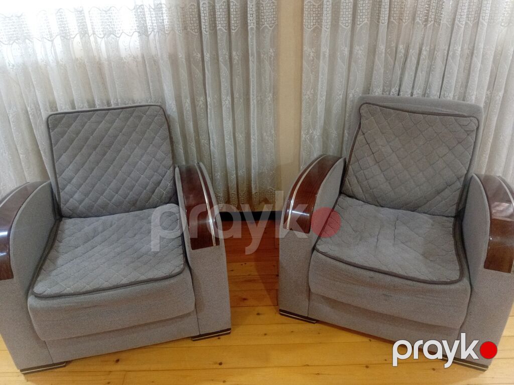 Qonaq otağı dəsti – divan + 2 kreslo - Rəng: boz - Material: yumşaq — Yumşaq mobilya dəstləri, Masazır (2)