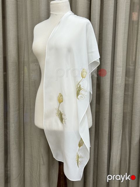 Şərf qadınlar üçün 0202, ipək, ağ, 38x170 sm — Bakı