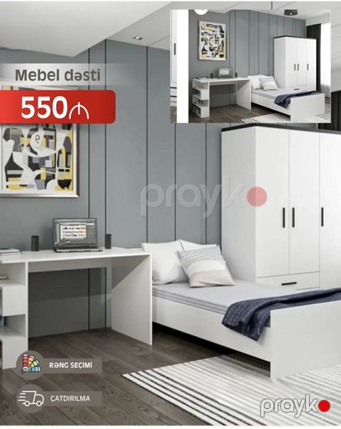 Mebel dəsti – 550₼ Komplektə daxildir: - Tək nəfərlik çarpayı — Bakı
