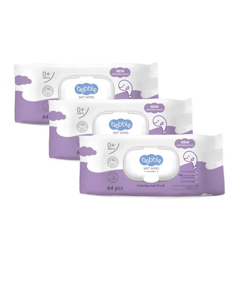 Nəm salfet dəsti Bebble Lavanda, yenidoğulanlar üçün, 3x64 əd — Bakı
