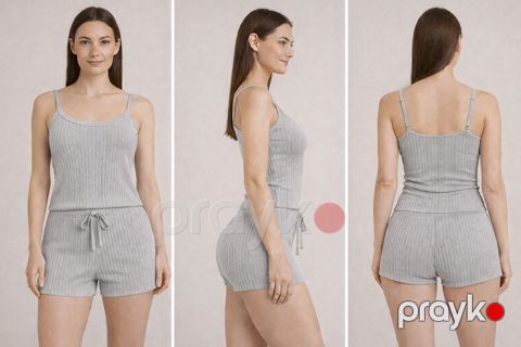 Qadınlar üçün şortlu pijama dəsti Ayça TLH-0901, pambıq, boz, ölçü S-M — Bakı