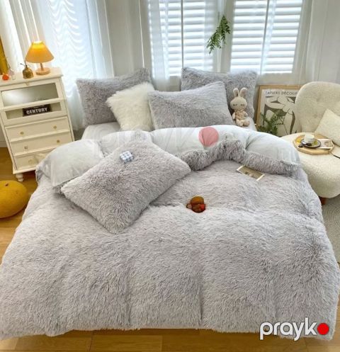Yataq dəsti Shaggy 4611, yorğan üzü 200x220 sm, mələfə 220x230 sm, yastıq üzü 50x70 sm (2 əd), ikinəfərlik, pambıq/pluş, boz — Bakı