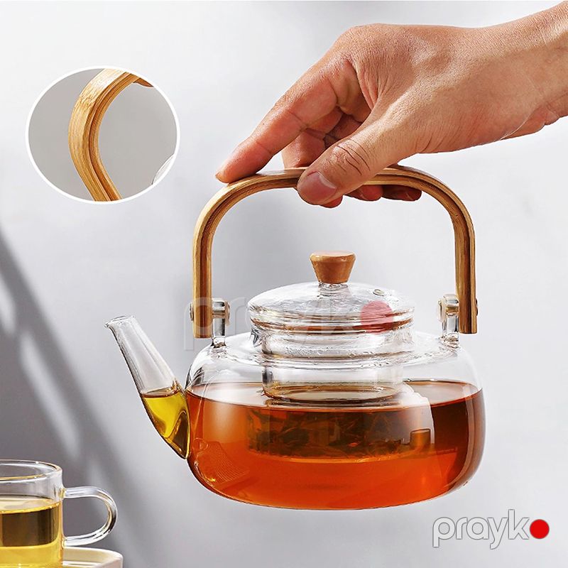 Bambuk Dəstəkli Borosilikat Şüşə Dəm Çayniki – Çıxarıla Bilən Filtrlə (1000 ml) — Mətbəx texnikası, Bakı (4)