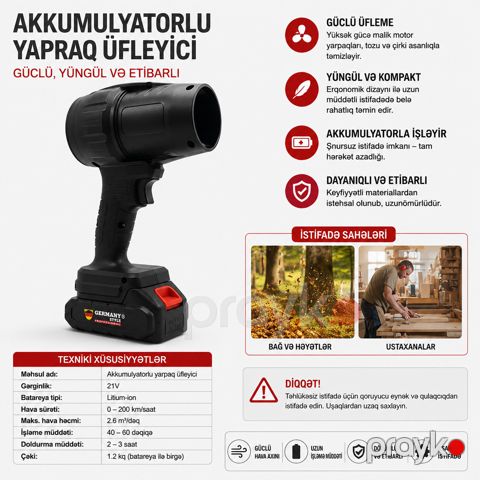 Havaüfürən No brand, Akkumulyator, 0.4 kVt, 210 m/s — Bakı