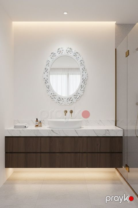 Divar güzgüsü ms-886, plastik/şüşə, ağ, 55x75 sm — Bakı