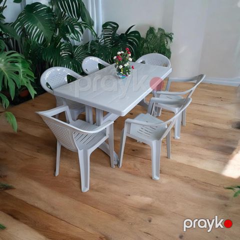 Bağ üçün mebel dəsti 49888673, plastik, ağ, 6 nəfərlik — Bakı