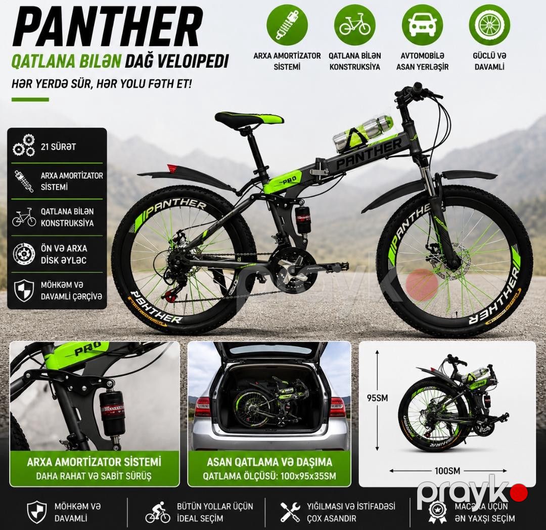 Qatlanan velosiped Panther ABC_24, 24", yaşıl — Velosipedlər, Bakı (3)